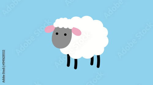 A cartoon sheep with a white fleece and gray face standing on a blue background.