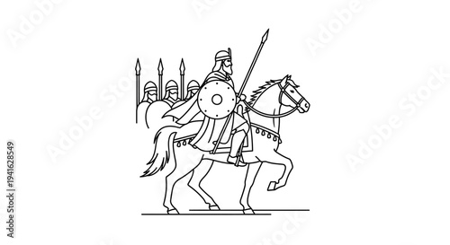 Medieval Warrior on Horseback with Soldiers, Historical Battle Scene