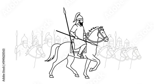 Medieval Warrior on Horseback with Spear, Army Background