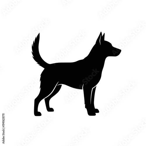 Black Dog Silhouette Standing Side View