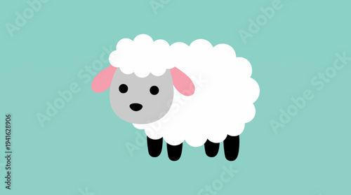 Adorable cartoon sheep with fluffy white wool and pink ears.