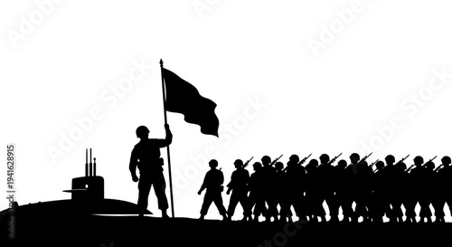 Military Parade with Submarine and Flag