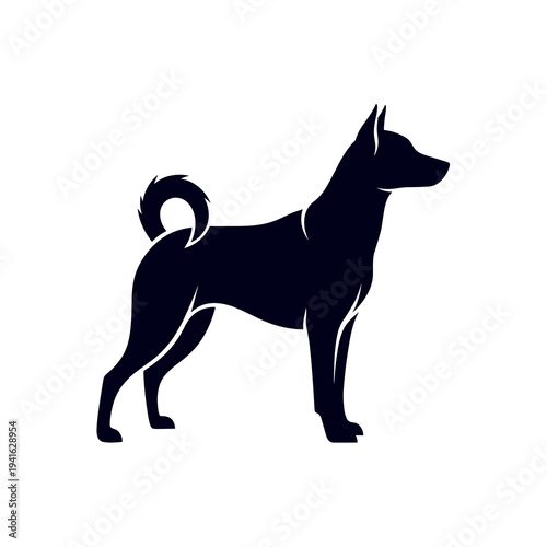 Solid Black Silhouette of a Standing Guard Dog