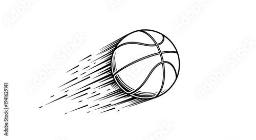 a black and white illustration of a basketball in motion.