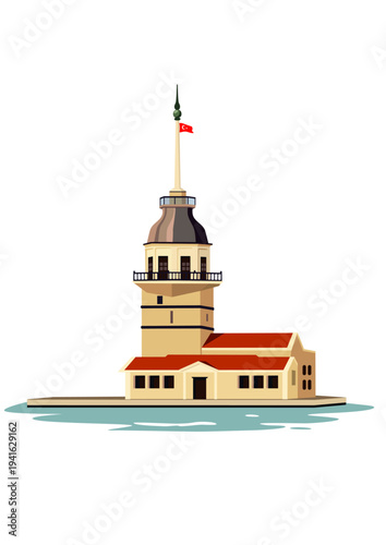 Maiden's Tower Istanbul Flat Vector 