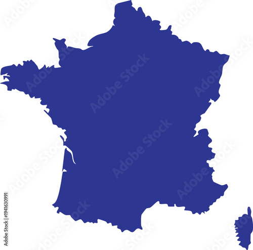 Map of france european country outline in solid blue color geographic