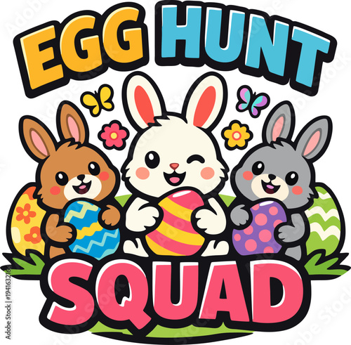 Vintage-style illustration of an adorable Easter bunny dressed as a detective: wearing a deerstalker hat and trench coat, holding a magnifying glass and a basket full of colorful patterned Easter eggs