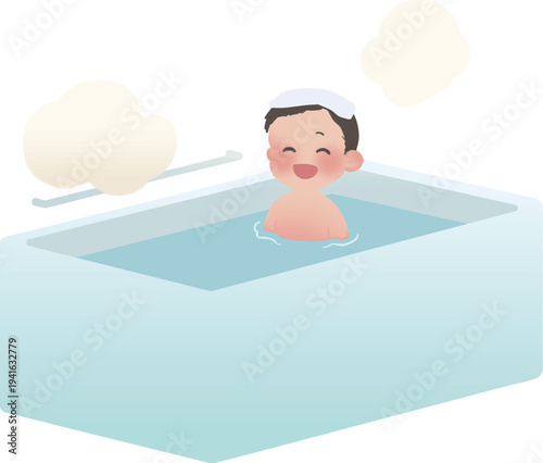 お風呂に入る子供 バスタイムのフラットベクターイラスト