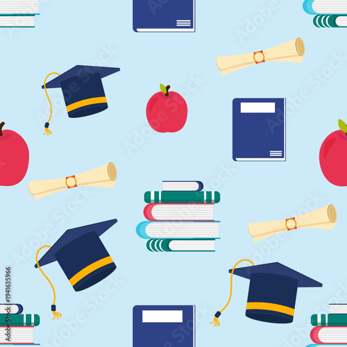 Seamless school pattern on a blue background