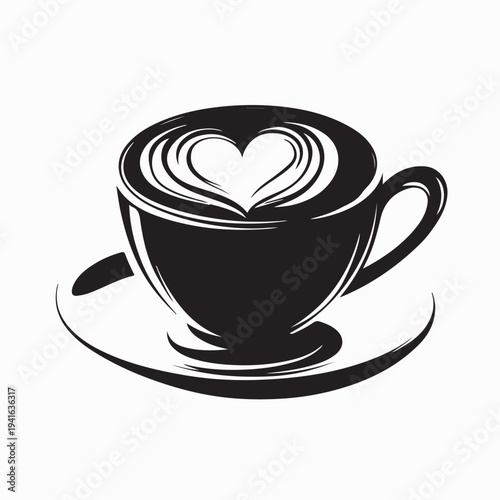 Cup Of Cappuccino With Heart Shaped Foam Logo Vector