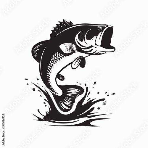 Largemouth Bass Jumping Out Of Water Logo Illustration On White Background