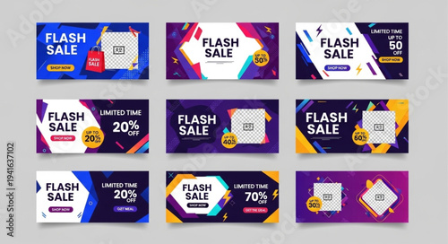 Collection of Flash Sale Banners with Discount Offers and Modern Designs.