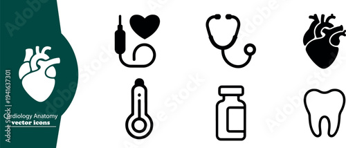 Cardiac Organ Variations, Auscultation Tool Illustration, Dental Anatomy Symbol, 
Temperature Indicator for Websites, Apps, Infographics