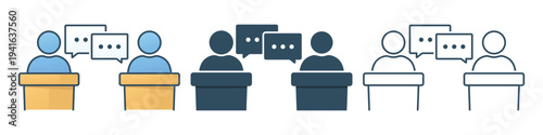 Political Debate Podium Icon. Public Discussion and Presentation Symbol. Vector Illustration