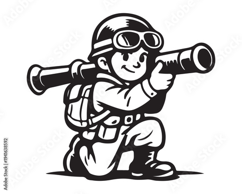 Soldier kneeling with rocket launcher ready to fire