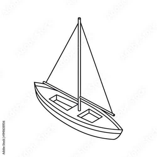 Sailboat Illustration Simple Line Art Design.