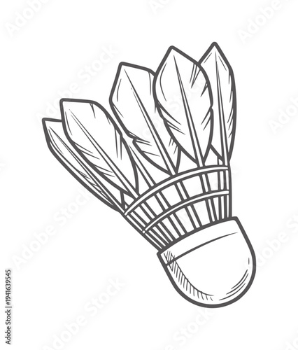 Hand drawn of a badminton shuttlecock with feathers and cork base sport game