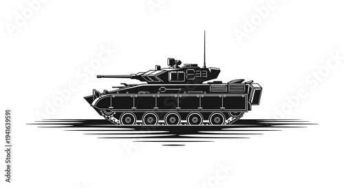 Modern Armored Fighting Vehicle Silhouette, Military Tank Illustration