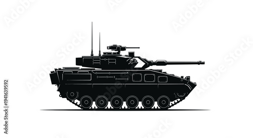 Modern Armored Fighting Vehicle Silhouette: Military Tank Illustration