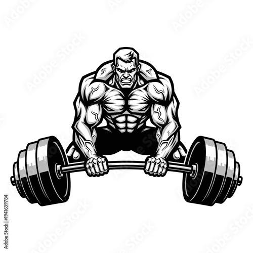 Intense Man Deadlifting Heavy Barbell