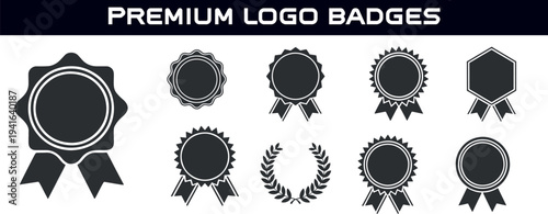 Heritage Rosette Emblem Badge set Featuring Laurel Wreath Insignia Medallion Frames silhouettes with Distinction Seal Templates for Prestige Branding vector Seals design