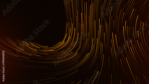 Glittering Golden Waves Cascade Against Dark Backdrop. Ethereal Flow Of Shimmering Particles Creating Luxurious Holiday Decor.