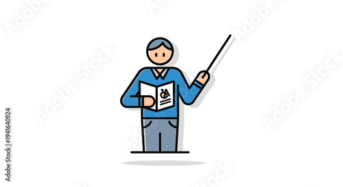 Vector illustration of a man holding a book and pointer