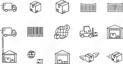 Black and white of logistics and shipping processes truck