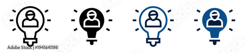 Iconos de idea personal. Bombilla brillante con usuario, creatividad individual, pensamiento innovador, inspiración personal. Ilustración vectorial