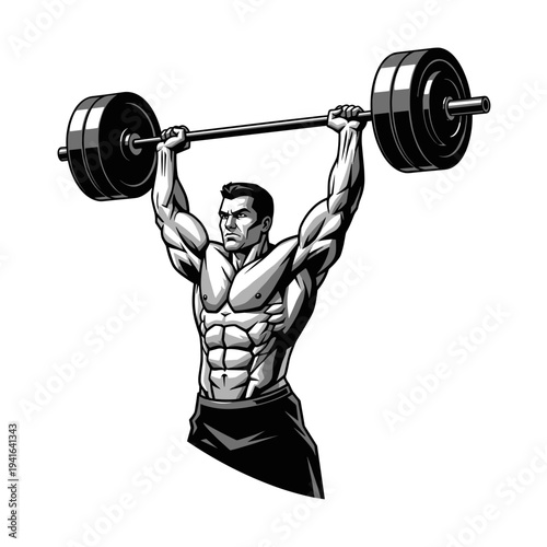 Man Performing Overhead Barbell Press