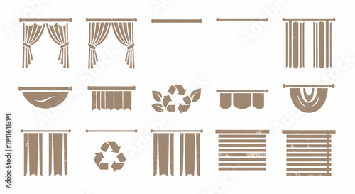 Collection of Decorative Window Treatments and Recycling Symbols.