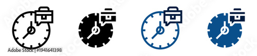 Iconos de mensaje laboral. Reloj con globo de mensaje empresarial, comunicación de trabajo, notificación profesional, conversación corporativa, contacto empresarial. Ilustración vectorial