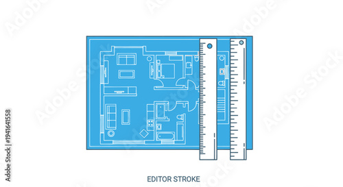 Architectural blueprint floor plan with technical scale rulers for design and measurement.