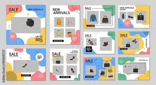 Collection of Fashion Sale Social Media Post Templates.