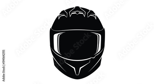 A striking black motorcycle helmet design front view silhouette