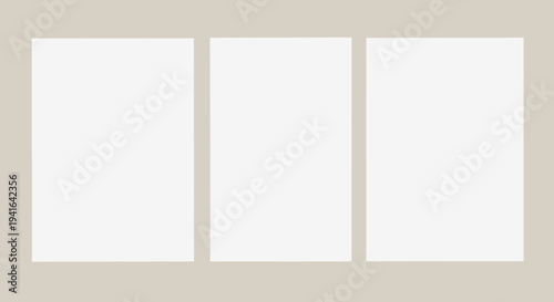 Three blank white rectangular paper sheets mockup template.