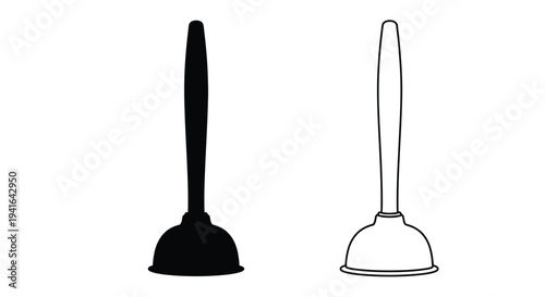 Two plungers one solid black and one outlined a stark silhouette