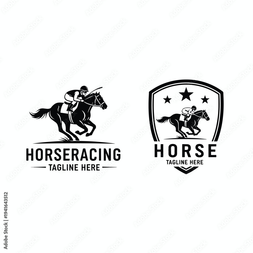 Fototapeta premium Dynamic Horse Racing Emblem Set, Professional Athletic Competition Vector Illustration