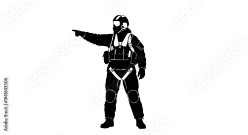 Pilot Signaling Direction with Hand Gesture on White Background