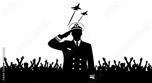 Pilot Saluting Crowd with Airplanes Flying Overhead