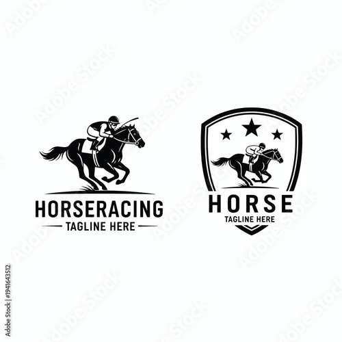 Dynamic Horse Racing Emblem Set, Professional Athletic Competition Vector Illustration