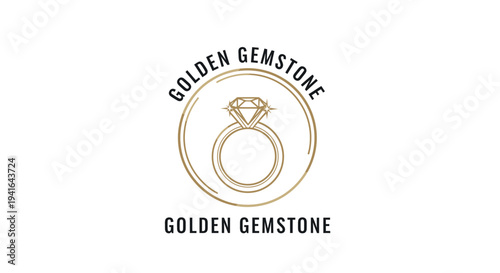 Golden Gemstone Diamond Ring Logo Design.
