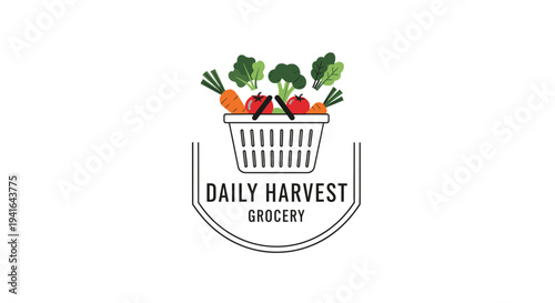 Grocery Basket with Fresh Vegetables and Fruits.