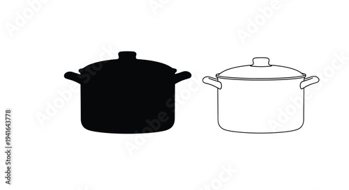 Two pots one solid black and one outlined presented as a silhouette