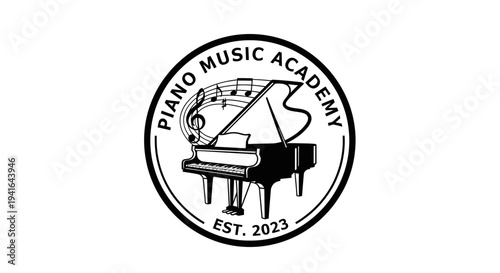 Piano Music Academy Logo Design Illustration.
