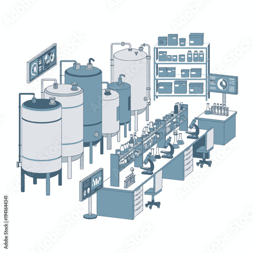 Industrial Laboratory Equipment and Control Room.