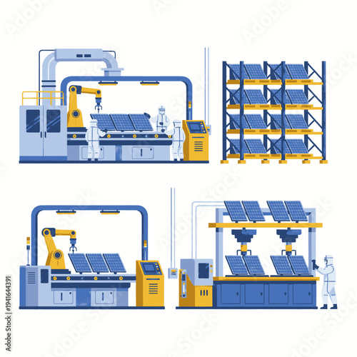 Industrial Machinery with Solar Panels and Conveyors.