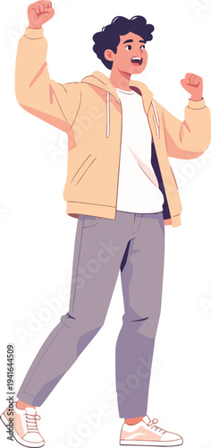 uomo o donna ragazzo o ragazza euforico vincita bello festa , balla o si sente bene vettoriale
