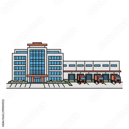 Modern Commercial Building with Parking Lot.
