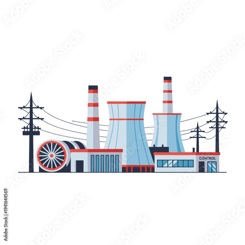 Power Plant Facility with Cooling Towers.